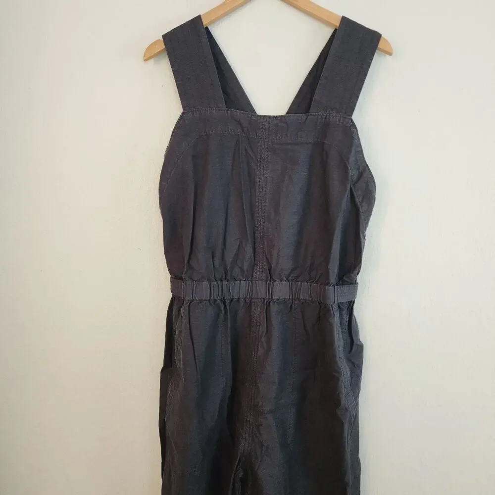 Everlane Fatigue Apron Wide Leg Jumpsuit Black Cotton Linen 10 NEW Pockets